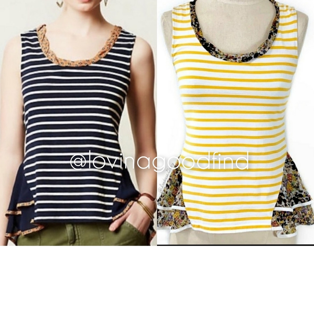 ANTHROPOLOGIE POSTMARK Yellow Striped Tank EUC sz S